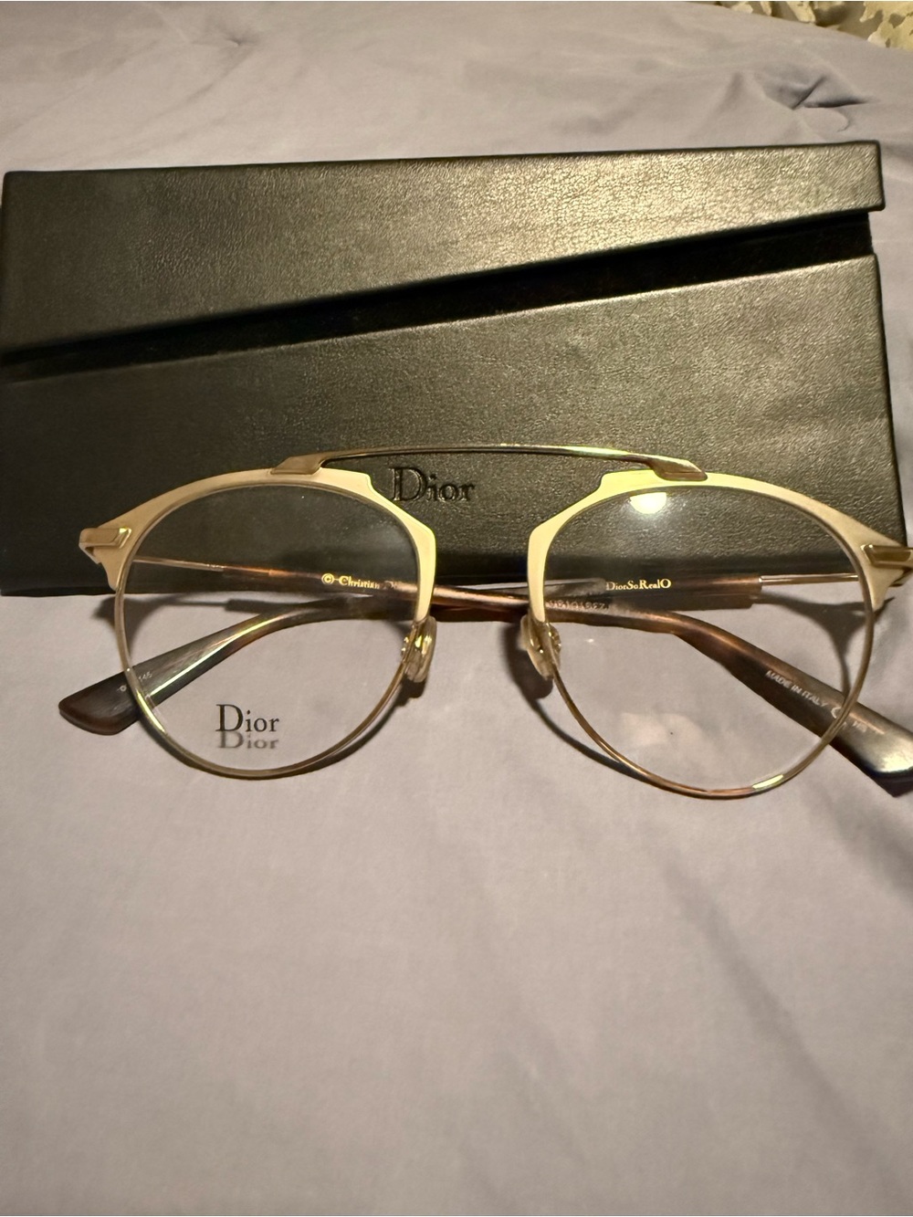 Dior Gold and Brown Round Metal Optical Glasses
